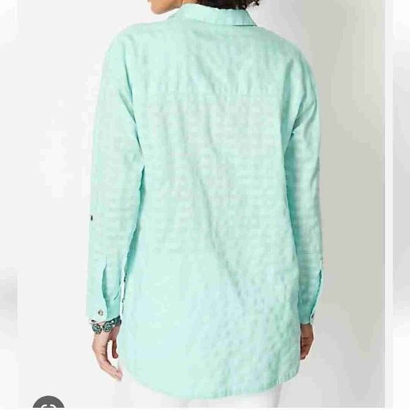 J Jill Green Blue Textured Side Button Shirt Tail Tunic Size Large - Picture 15 of 16
